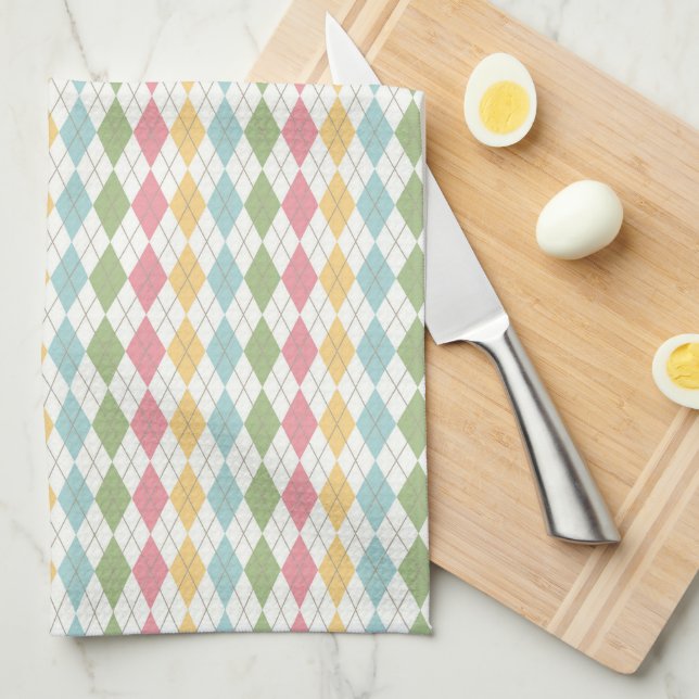 Linge De Cuisine Motif Argyle Pastel (Quart Plié)