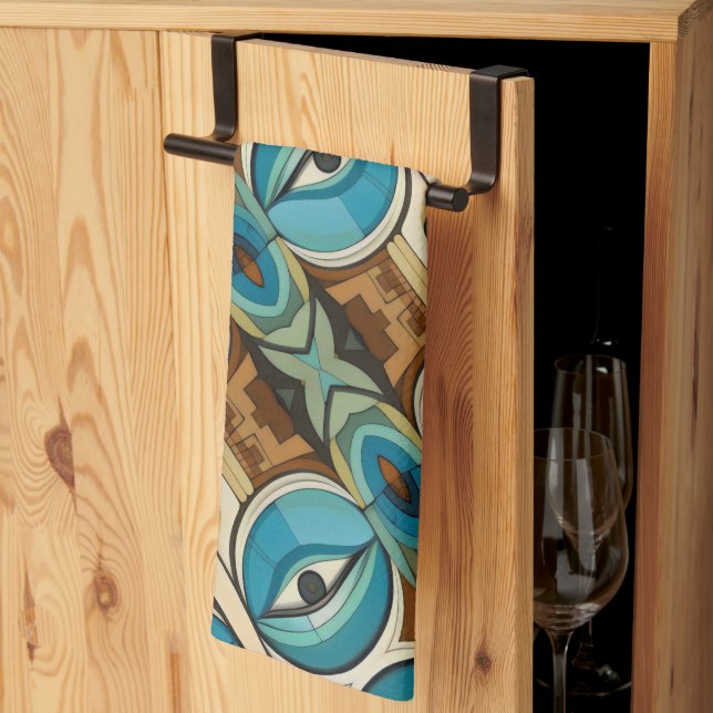 Linge De Cuisine Motif Art Déco Abstrait Eyes (Pliage en tiers)