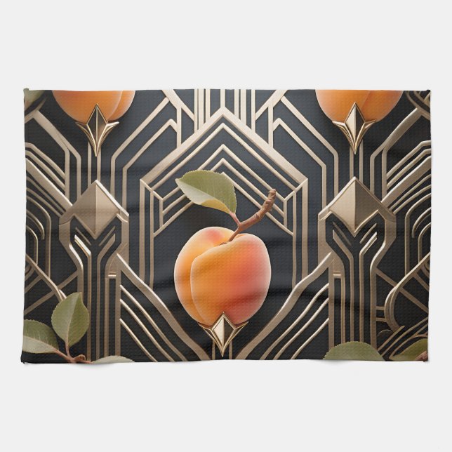 Linge De Cuisine Motif Art Déco aux pêches (Horizontal)