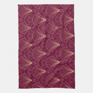 Linge De Cuisine Motif Art Déco avec éventails géométriques dorés
