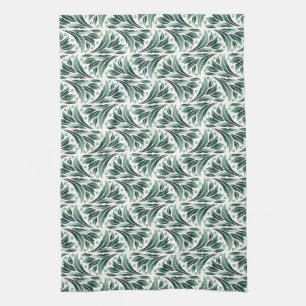 Linge De Cuisine Motif Art Déco élégant avec feuillage vert