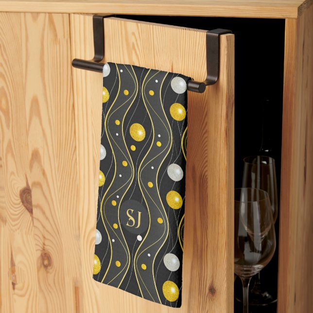 Linge De Cuisine Motif Art Déco Or Argent Noir (Pliage en tiers)