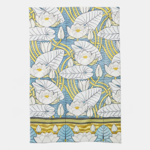 Linge De Cuisine Motif Art Nouveau de nénuphar vert sauge