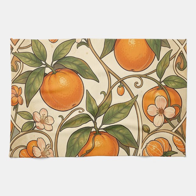 Linge De Cuisine Motif Art Nouveau Oranges (Horizontal)