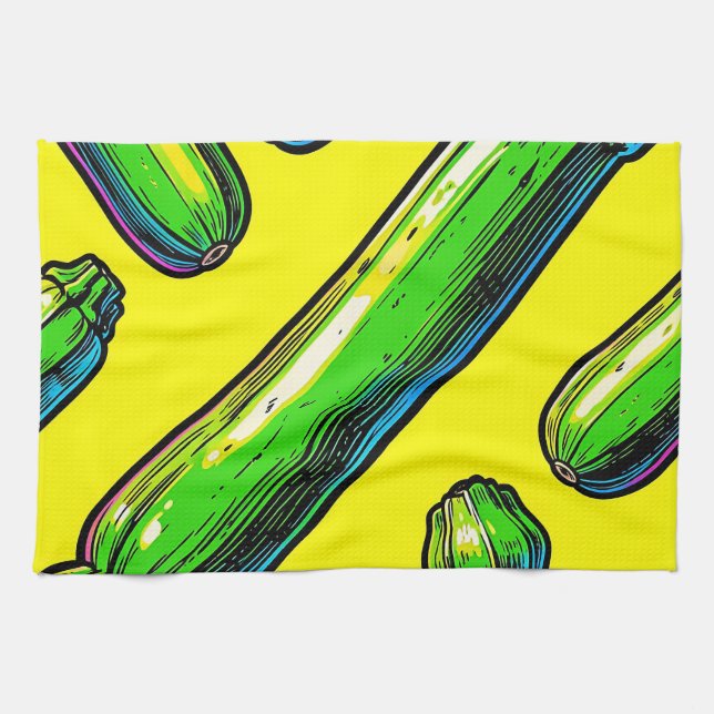 Linge De Cuisine Motif Art Pop Néon Courgette (Horizontal)