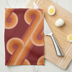 Linge De Cuisine Motif artistique de cercles rétro rouge bordeaux f