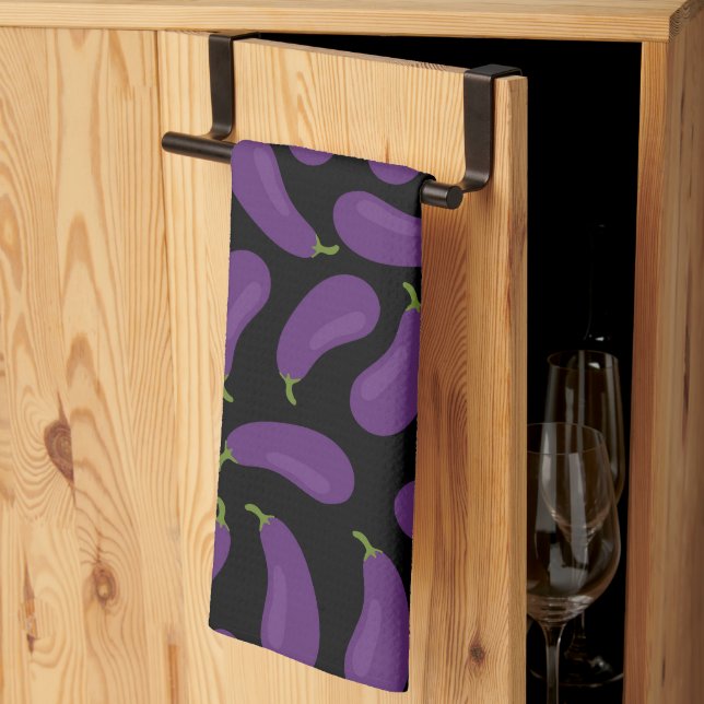 Linge De Cuisine Motif aubergine  (Pliage en tiers)