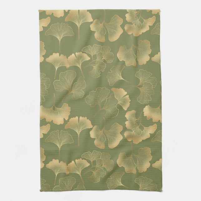 Linge De Cuisine Motif Automnal Ginkgo Doré (Vertical)