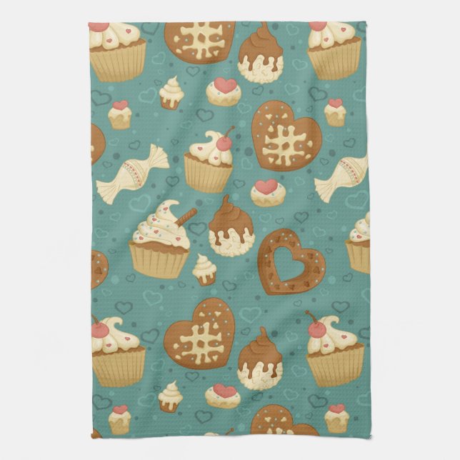 Linge De Cuisine Motif avec des petits gâteaux et des sucreries (Vertical)