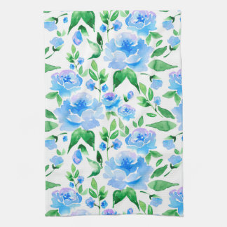 Linge De Cuisine Motif avec fleurs d'aquarelle bleue