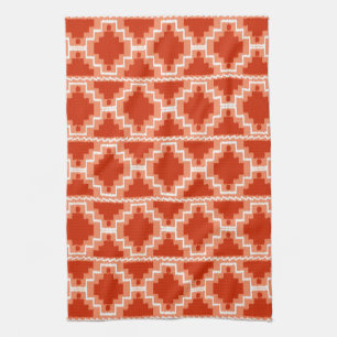 Linge De Cuisine Motif aztèque d'Ikat - rouille, orange et blanc