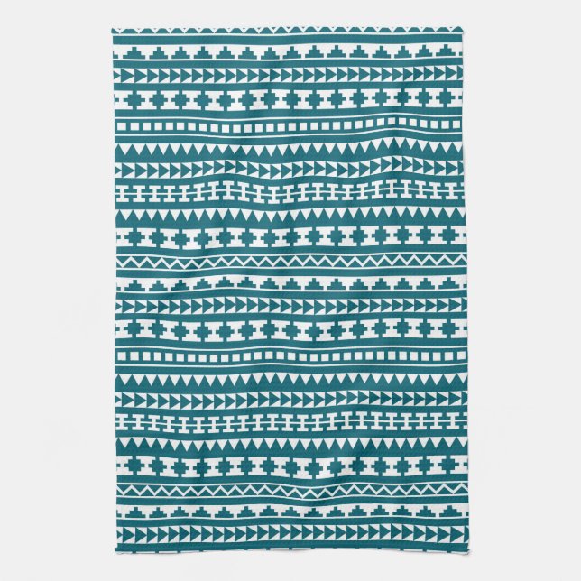 Linge De Cuisine Motif aztèque tribal de turquoise foncée (Vertical)