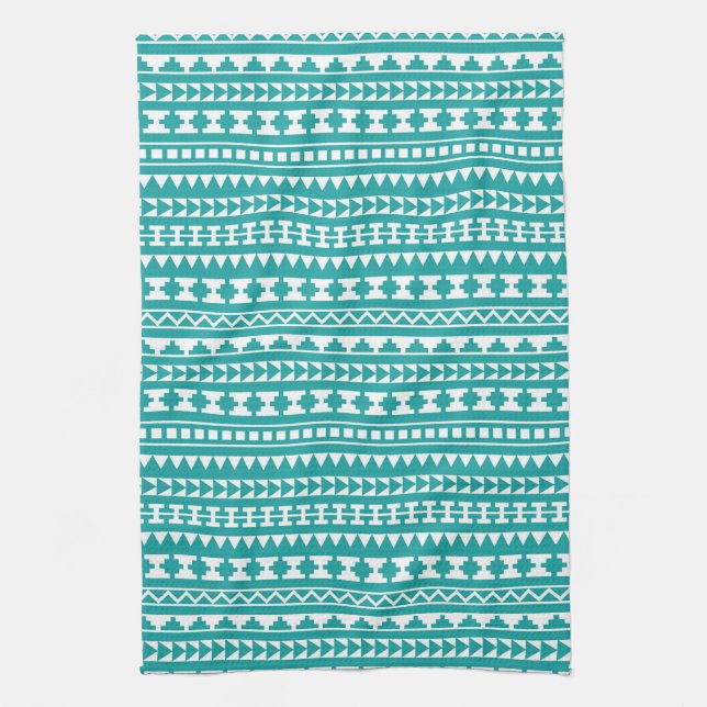 Linge De Cuisine Motif aztèque tribal turquoise à la mode (Vertical)
