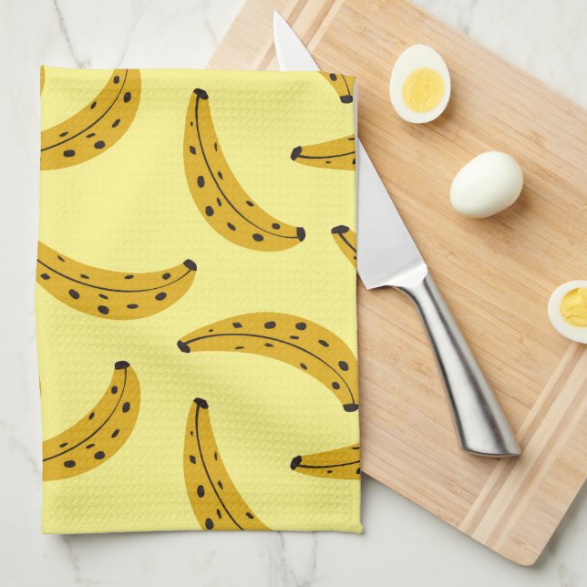 Linge De Cuisine Motif banane gras tendance jaune (Quart Plié)