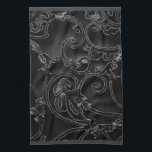Linge De Cuisine Motif baroque gothique noir de remous<br><div class="desc">Un motif gothique vintage de noir foncé de style baroque complexe de dentelle, cette conception assez girly serait grand pour des goths et les filles et les femmes d'alternative, personnaliser facilement cette conception créée en photographiant une vieille porte et en manoeuvrant numériquement l'image pour créer une conception graphique tourbillonnante de...</div>