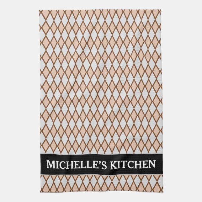 Linge De Cuisine Motif beige et gris rustique de forme de diamant + (Vertical)