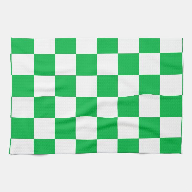 Linge De Cuisine Motif blanc À damiers blanc vert (Horizontal)