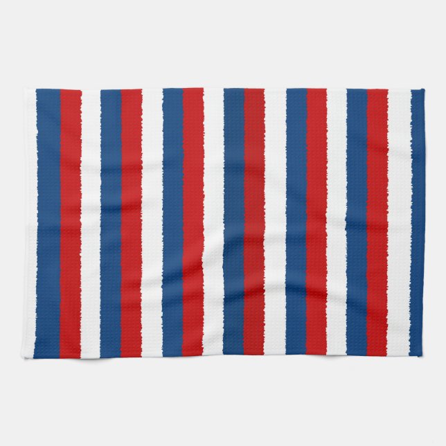 Linge De Cuisine Motif blanc bleu rouge (Horizontal)