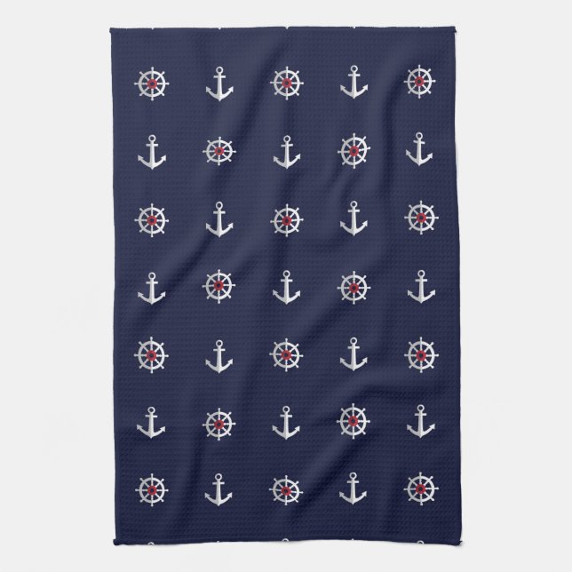 Linge De Cuisine Motif blanc et bleu rouge d'Ancre (Vertical)