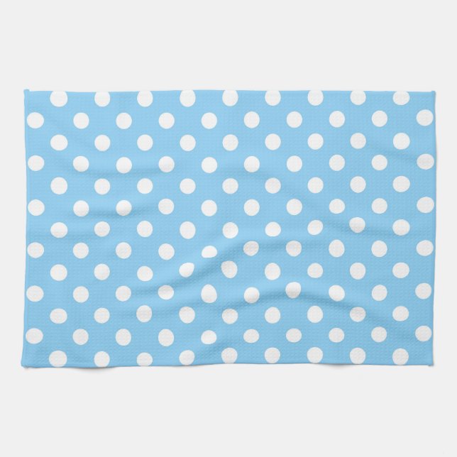 Linge De Cuisine motif bleu avec pois blanc (Horizontal)