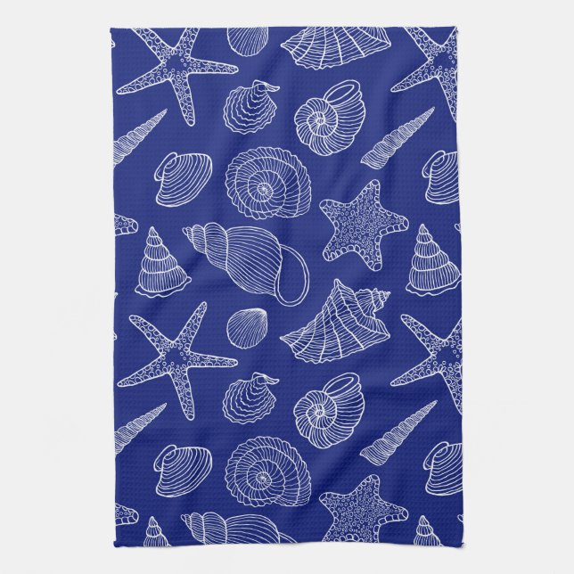 Linge De Cuisine Motif Bleu Clair Shell (Vertical)