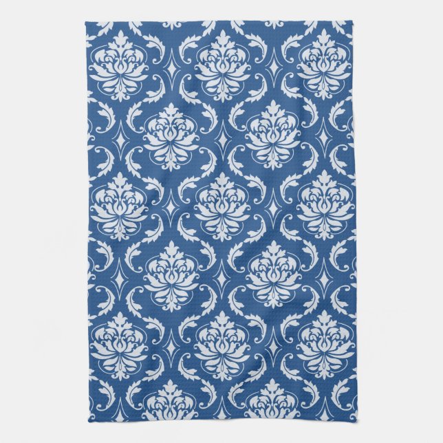 Linge De Cuisine Motif bleu classique de damassé (Vertical)