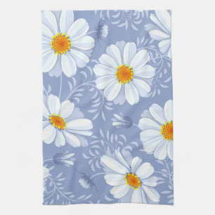 Linge De Cuisine Motif bleu de fleur blanche d'été de ressort