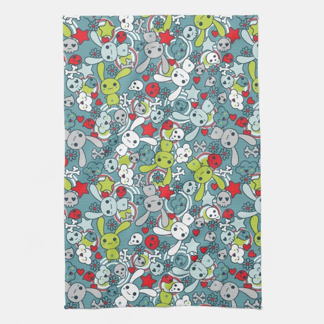Linge De Cuisine motif bleu de kawaii (Vertical)