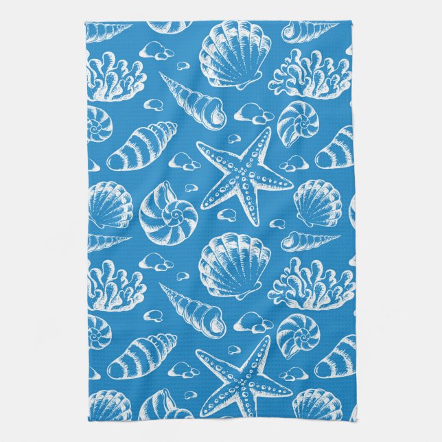 Linge De Cuisine Motif bleu de plage (Vertical)