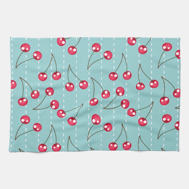 Linge De Cuisine Motif bleu et rouge d'Aqua mignon de cerises (Horizontal)