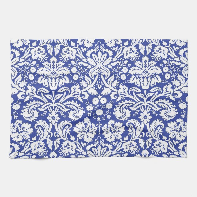 Linge De Cuisine Motif bleu-foncé de damassé (Horizontal)