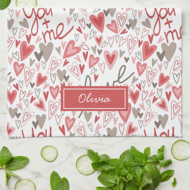 Linge De Cuisine Motif bohème de la Saint-Valentin Cœurs Mignons (Plié)