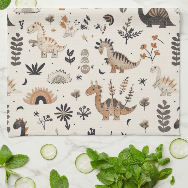 Linge De Cuisine Motif Boho Jungle Dinosaur (Plié)