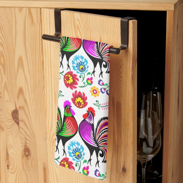 Linge De Cuisine Motif Boho Roosters coloré (Pliage en tiers)