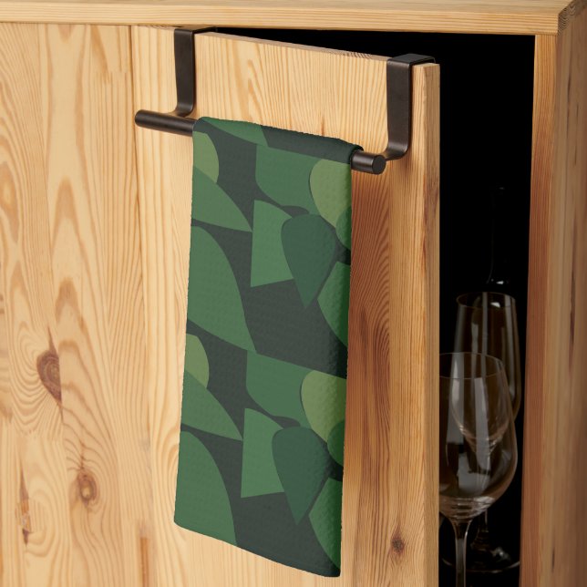Linge De Cuisine Motif botanique de feuilles vertes  (Pliage en tiers)