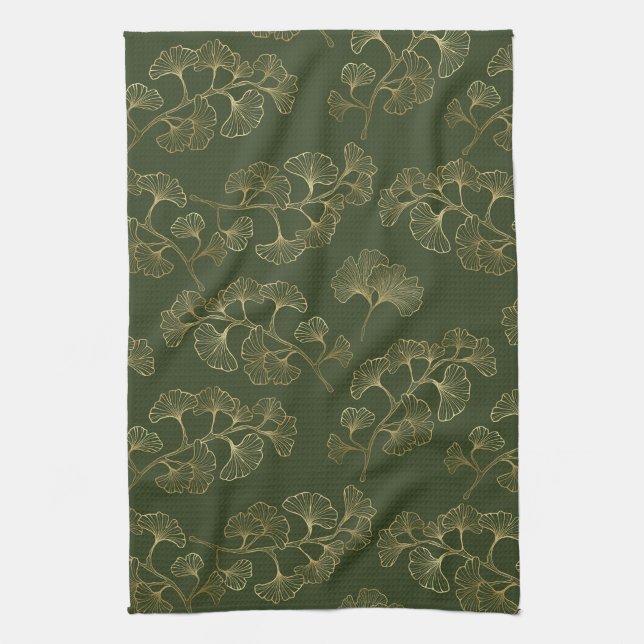Linge De Cuisine Motif botanique de la ligne d'or (Vertical)