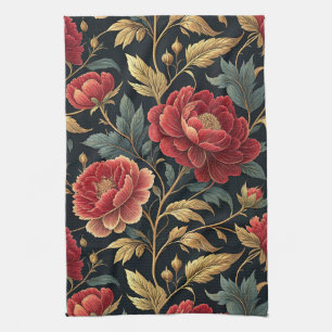 Linge De Cuisine Motif botanique de pivoine victorienne