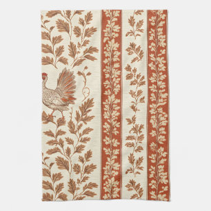 Linge De Cuisine Motif botanique de poule de ferme rouge antique