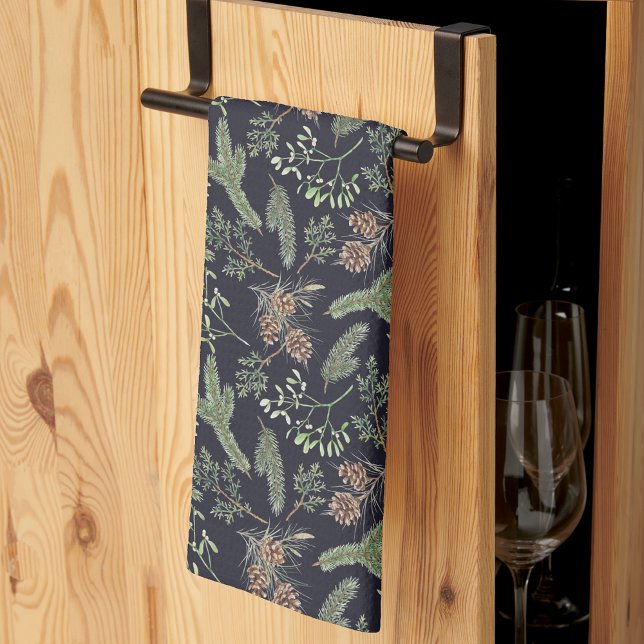 Linge De Cuisine Motif botanique de verdure de Noël rustique  (Créateur téléchargé)
