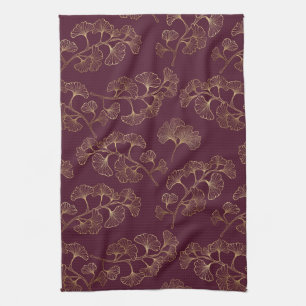 Linge De Cuisine Motif botanique doré asiatique