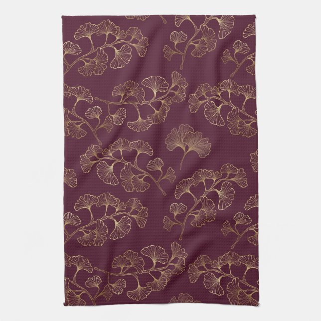Linge De Cuisine Motif botanique doré asiatique (Vertical)