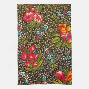 Linge De Cuisine Motif Botanique Floral Foncé Toile de Jouy Vintage
