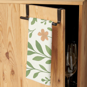 Linge De Cuisine Motif botanique minimaliste avec feuilles vertes
