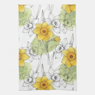 Linge De Cuisine Motif botanique moderne de jonquille