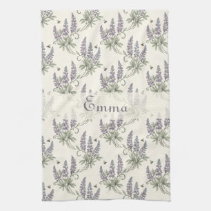 Linge De Cuisine Motif botanique vintage élégant lupin et abeilles
