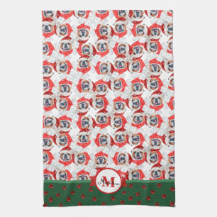Linge De Cuisine Motif Bouledogue Anglais Monogramme Noël Chien