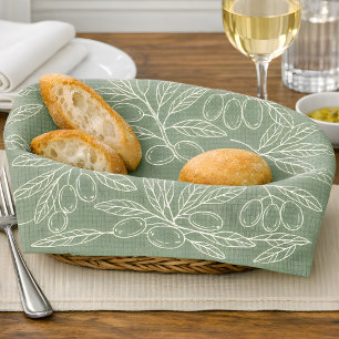 Linge De Cuisine Motif Branche d'Olivier Vert Sauge