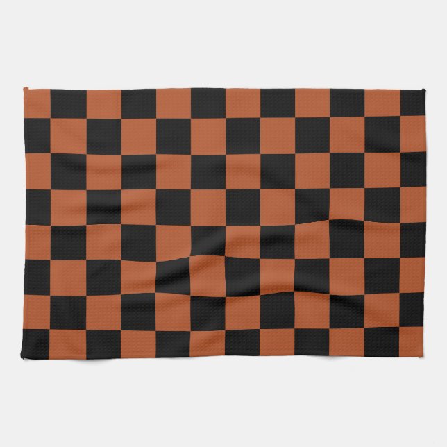 Linge De Cuisine Motif Brown de vérification À damiers noir (Horizontal)