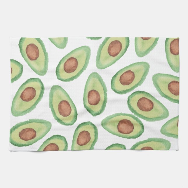 Linge De Cuisine Motif brun vert original d'avocat d'aquarelle (Horizontal)