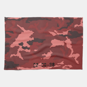 Linge De Cuisine Motif camouflage rouge rose marron